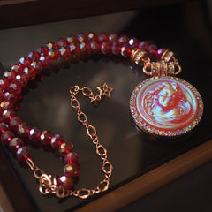 Handmade Sleeping Angel Cameo Crystal Beaded Necklace