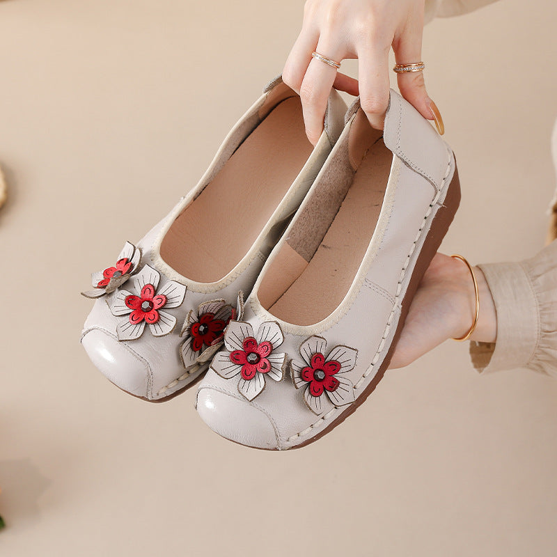 Socofy Genuine Leather Low Cut Platform Shoes