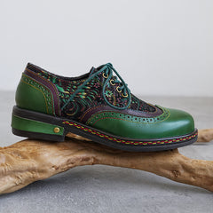 Socofy Ethnic Style Leather Brogue Shoes