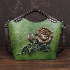 Socofy Top Grain Leather Rose Flower Crossbody Bag
