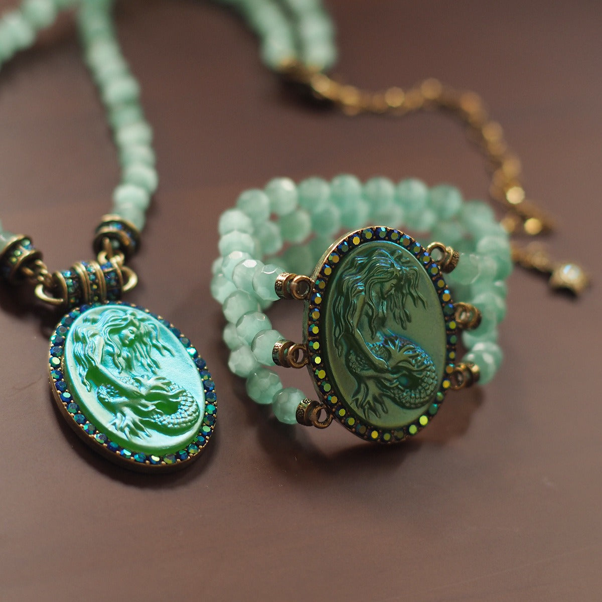 Handmade Mermaid Beaded Vintage Court Style Bracelet Necklace