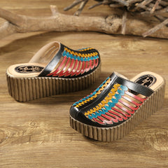 Socofy Summer Ethnic Wedge Slippers