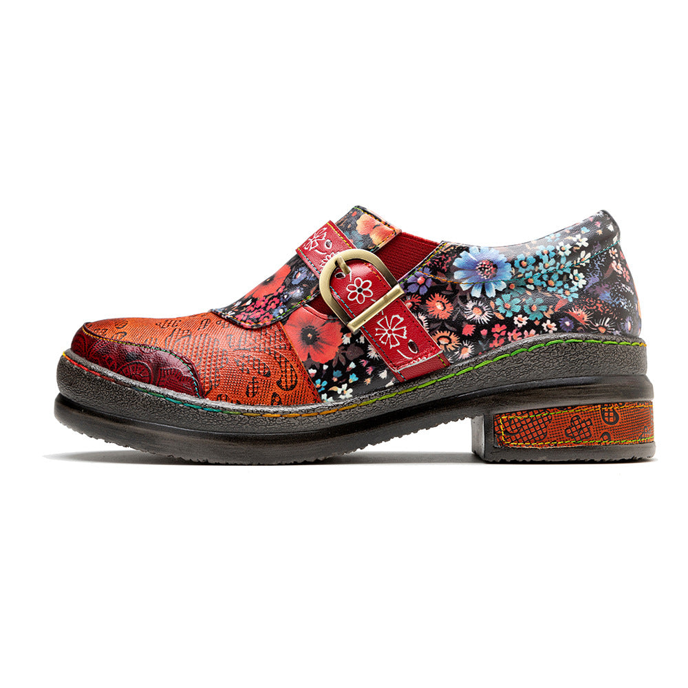 Socofy spring retro women's shoes genuine leather ethnic style flat shoes