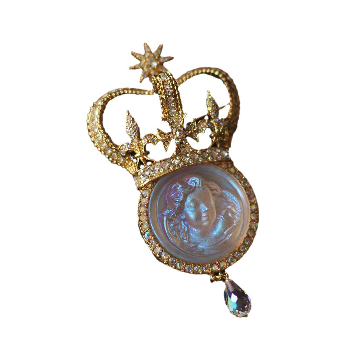 Handmade Vintage Sleeping Angel Cameo Crown Brooch Necklace Pendant