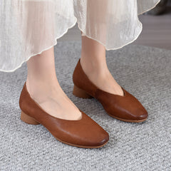 2025 Vintage Genuine Leather Mid Heel Scuffed Flat Shoes