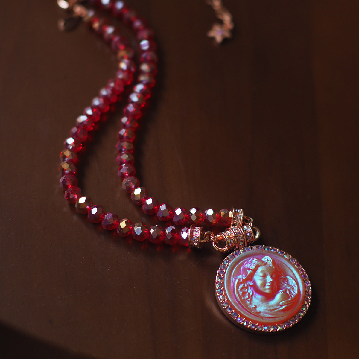 Handmade Sleeping Angel Cameo Crystal Beaded Necklace