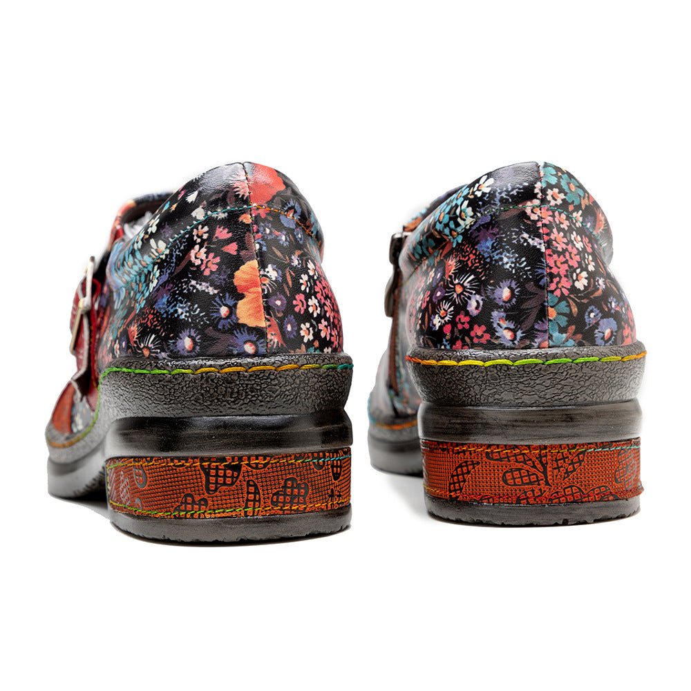 Socofy spring retro women's shoes genuine leather ethnic style flat shoes