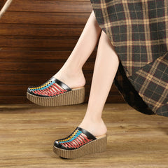 Socofy Summer Ethnic Wedge Slippers