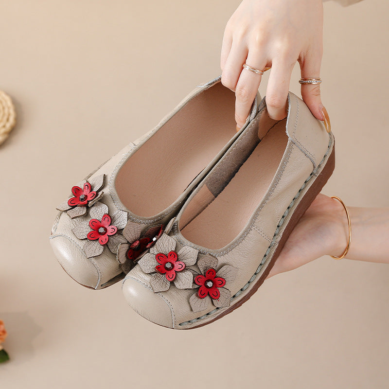 Socofy Genuine Leather Low Cut Platform Shoes