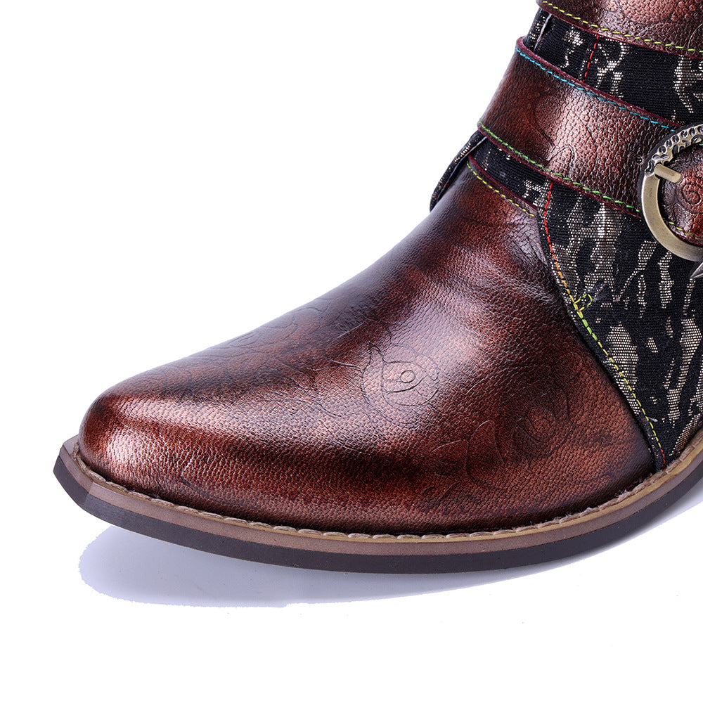 Socofy Handmade Leather Vintage Denim Side Zipper Boots