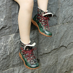 Socofy Handmade Printed Leather Short Boots