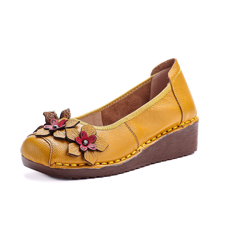 Socofy Genuine Leather Low Cut Platform Shoes