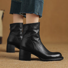 Socofy Fall Winter Vintage Round Toe Mid Heel Short Boots
