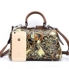 Socofy Full Grain Leather Retro Chinese Style Tote Bag