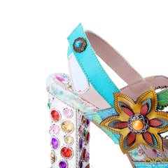 Socofy Summer Handmade Leather Baroque High Heel Sandals