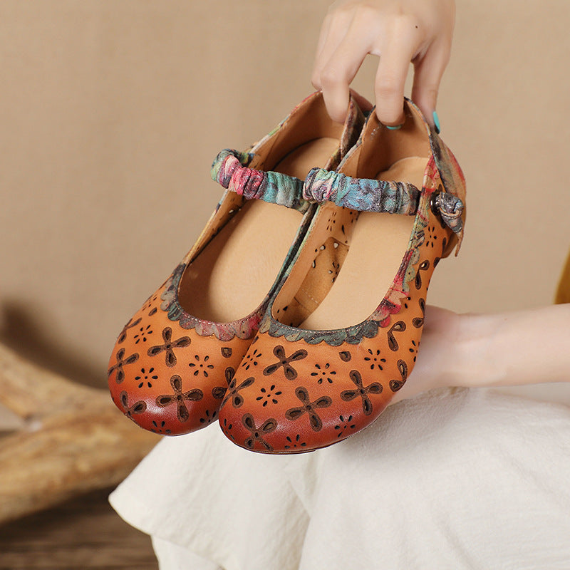 Socofy Cutout Low Heel Shoes