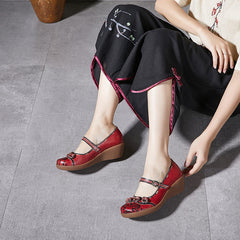 Socofy Summer Genuine Leather Mary Jane Shoes