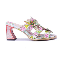 Socofy Summer Leather Flower High Heel Sandals