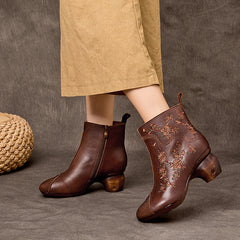 Socofy Retro Handmade Ethnic Floral Embroidered Boots
