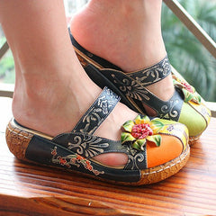 Socofy Summer Leather Platform Sandals