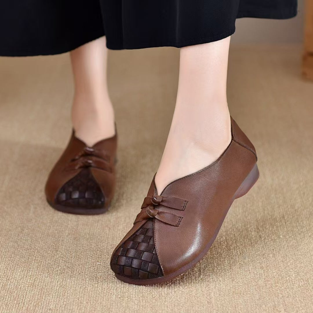 Socofy vicconfy Hand-woven round toe comfortable soft sole wearable genuine leather women's shoes