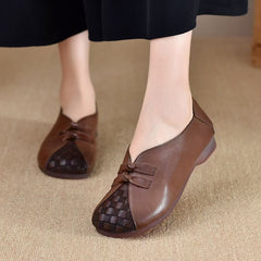 Socofy vicconfy Hand-woven round toe comfortable soft sole wearable genuine leather women's shoes