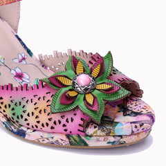 Socofy Baroque Cutout Flower High Heel Sandals