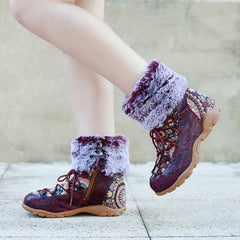 Socofy Printed Leather Snow Boots