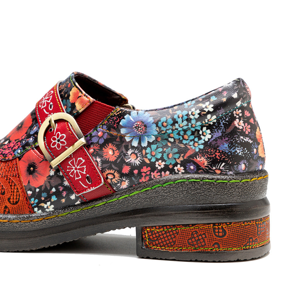 Socofy spring retro women's shoes genuine leather ethnic style flat shoes