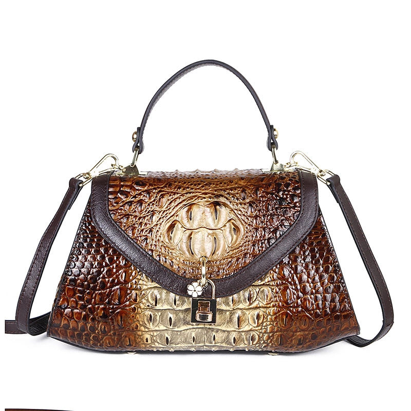 Socofy Full Grain Leather Crocodile Print Tote Bag