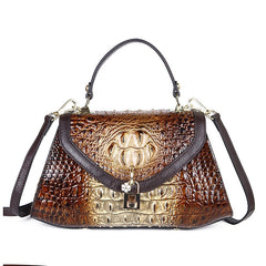 Socofy Full Grain Leather Crocodile Print Tote Bag
