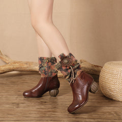 Socofy Handmade Ethnic Floral Boots