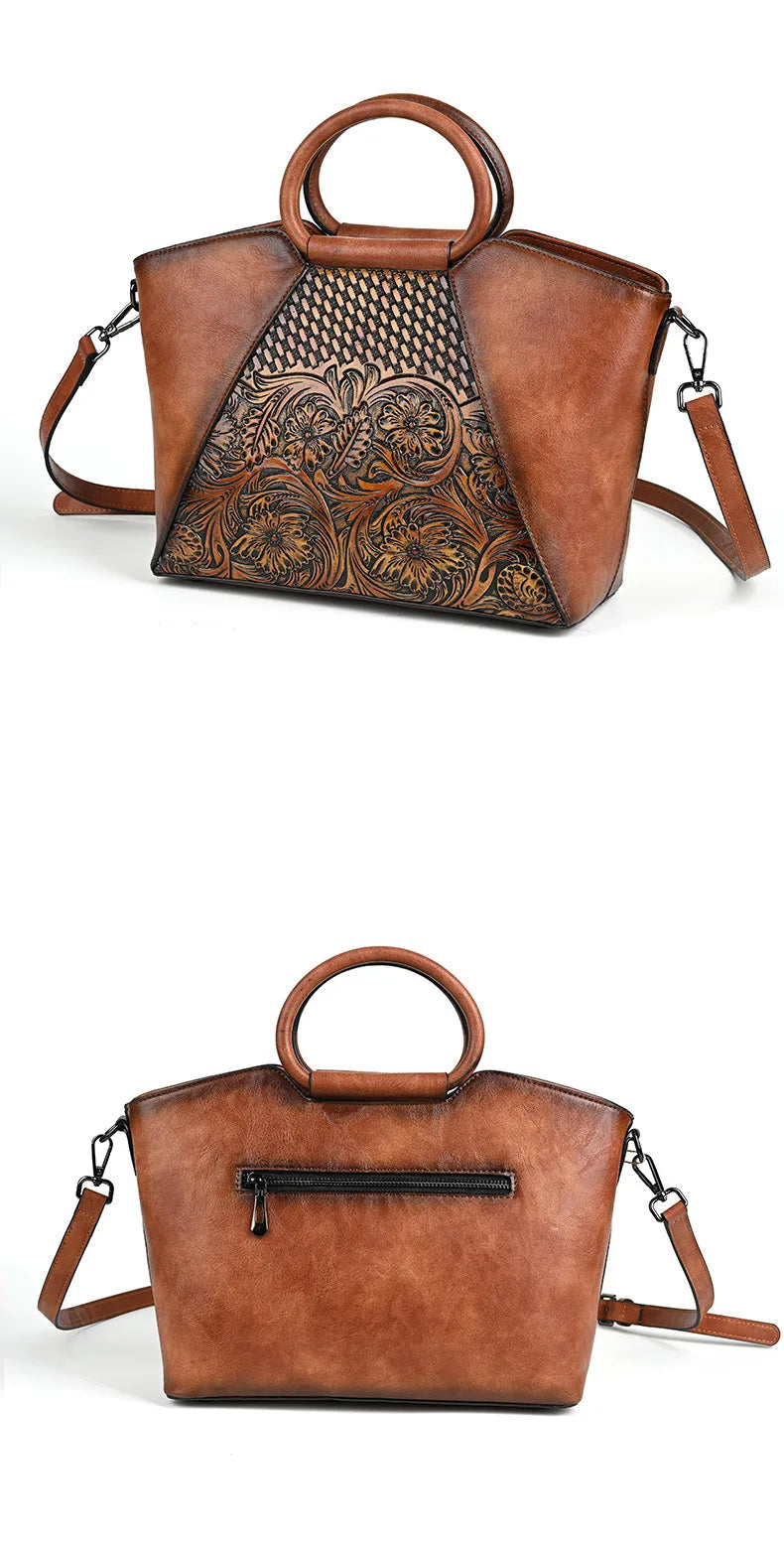 Socofy Embossed Women's Bag Luxury Designer Exquisite Vintage Leather Bag