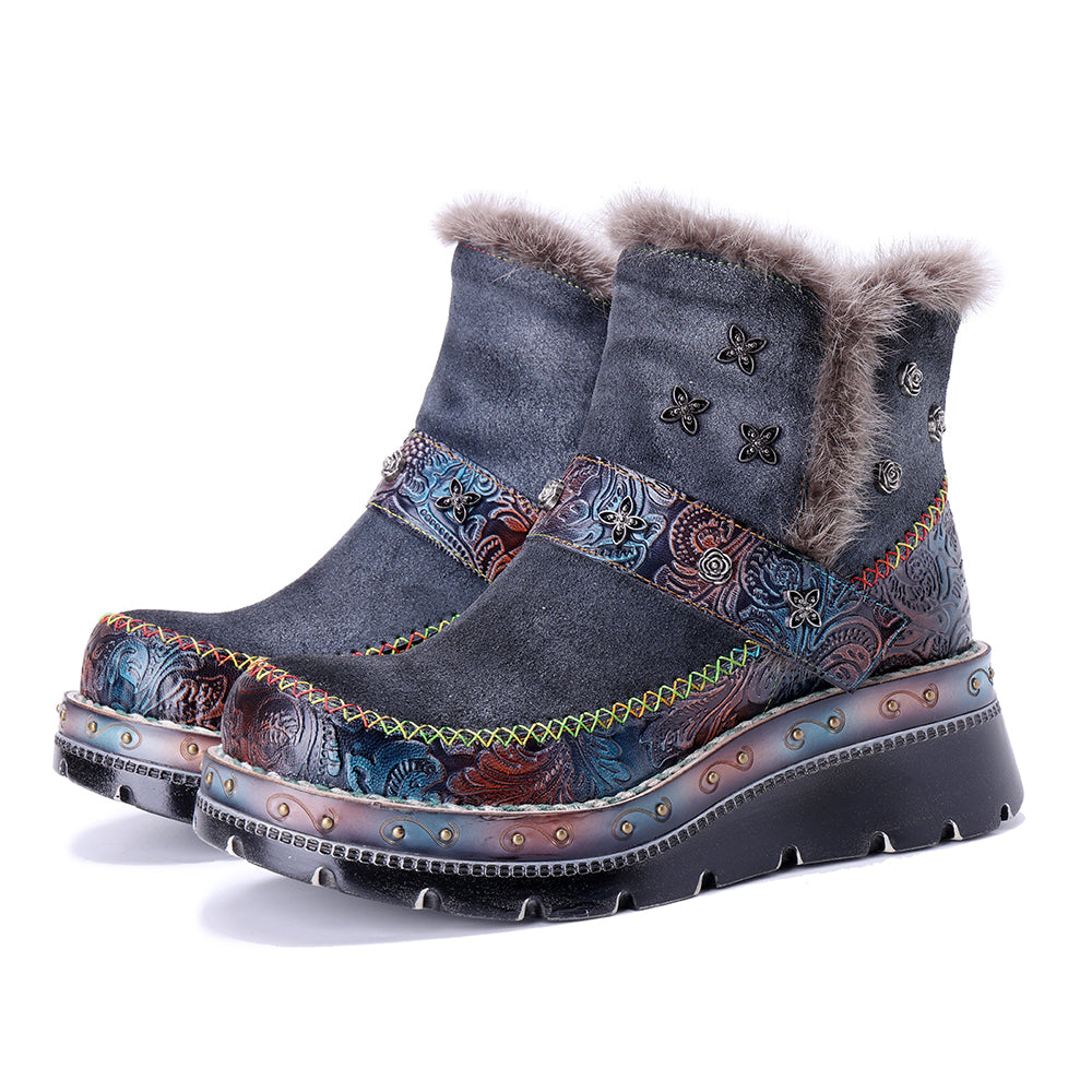 Socofy Winter Retro Multi tone Ankle Boots