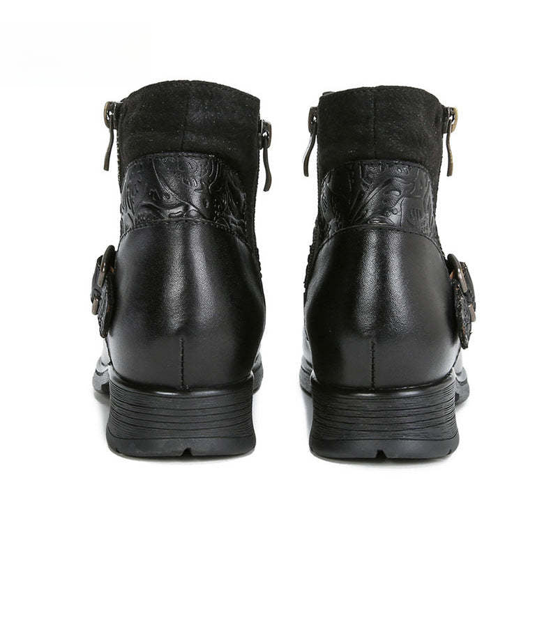 Socofy Vicconfy Women's Round Toe Cowhide Ethnic Leather Boots Fashion Boots