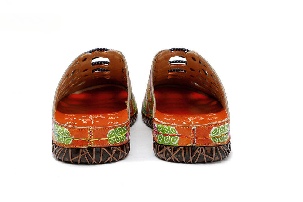 Socofy Summer Leather Hollow Out Buckle Comfortable Flat Women's Slippers