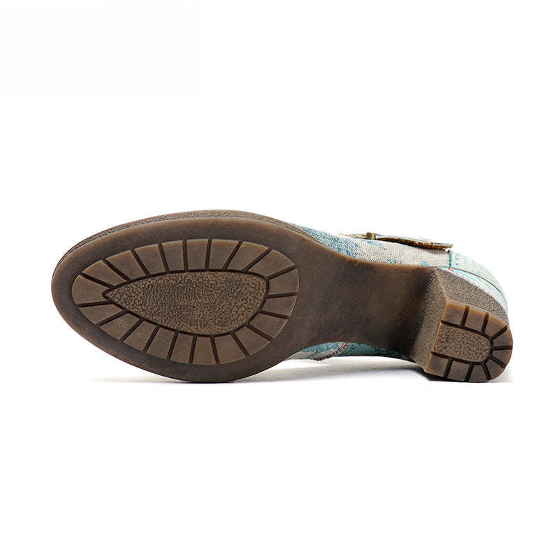 Socofy Vicconfy Retro genuine Leather Women's Mary Jane Heel
