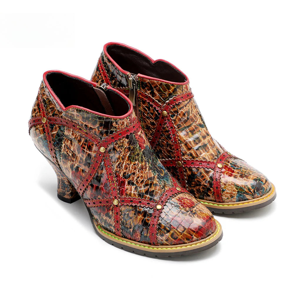 Socofy Vicconfy Handmade Studded Patchwork Heels
