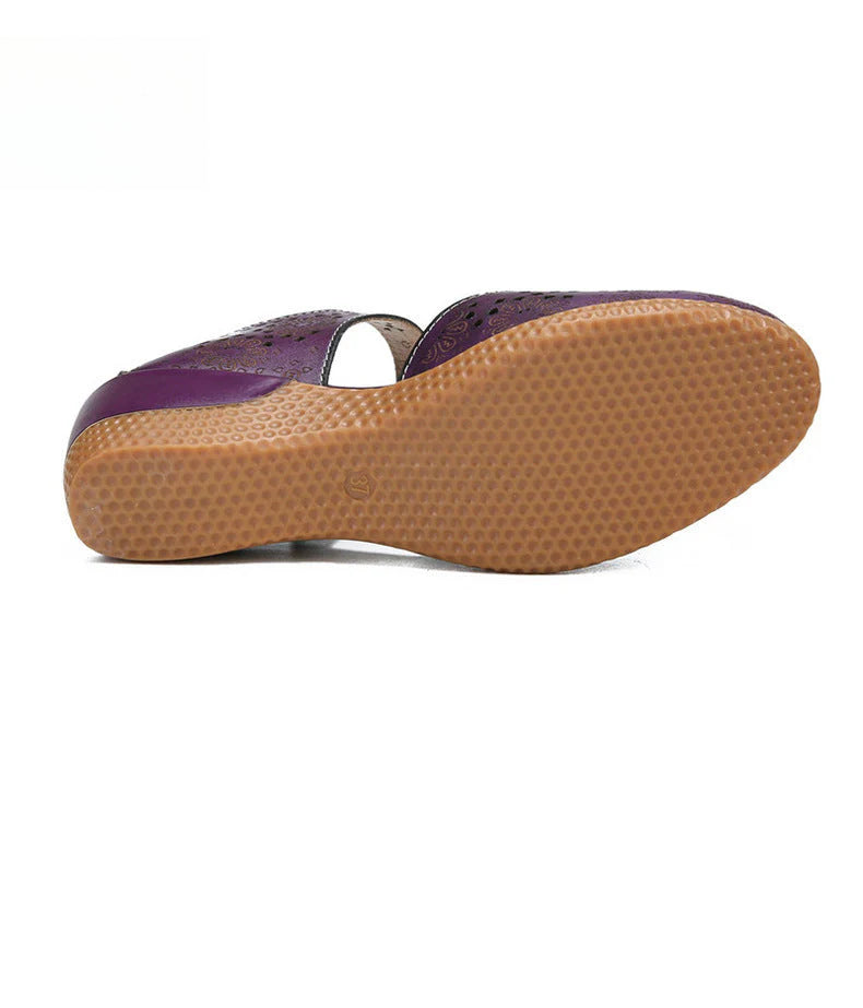 Socofy Genuine leather romantic three-dimensional flowers hollowed out sandals