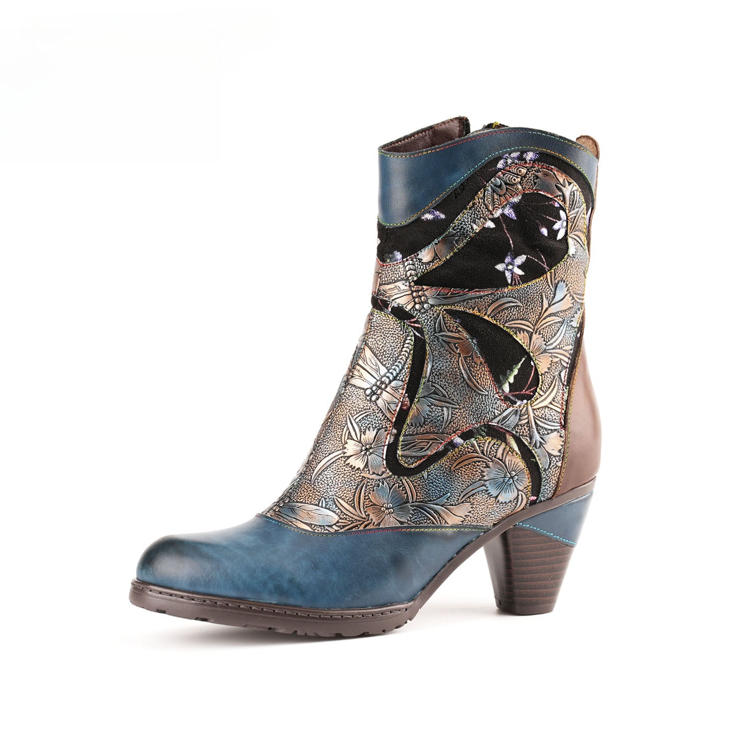 Socofy Vicconfy Retro Painted Genuine Leather Dragonfly Ankle Boots
