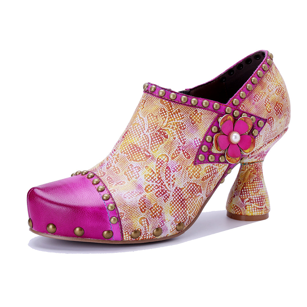 Socofy Vicconfy Pink Sweet Ethnic Heels
