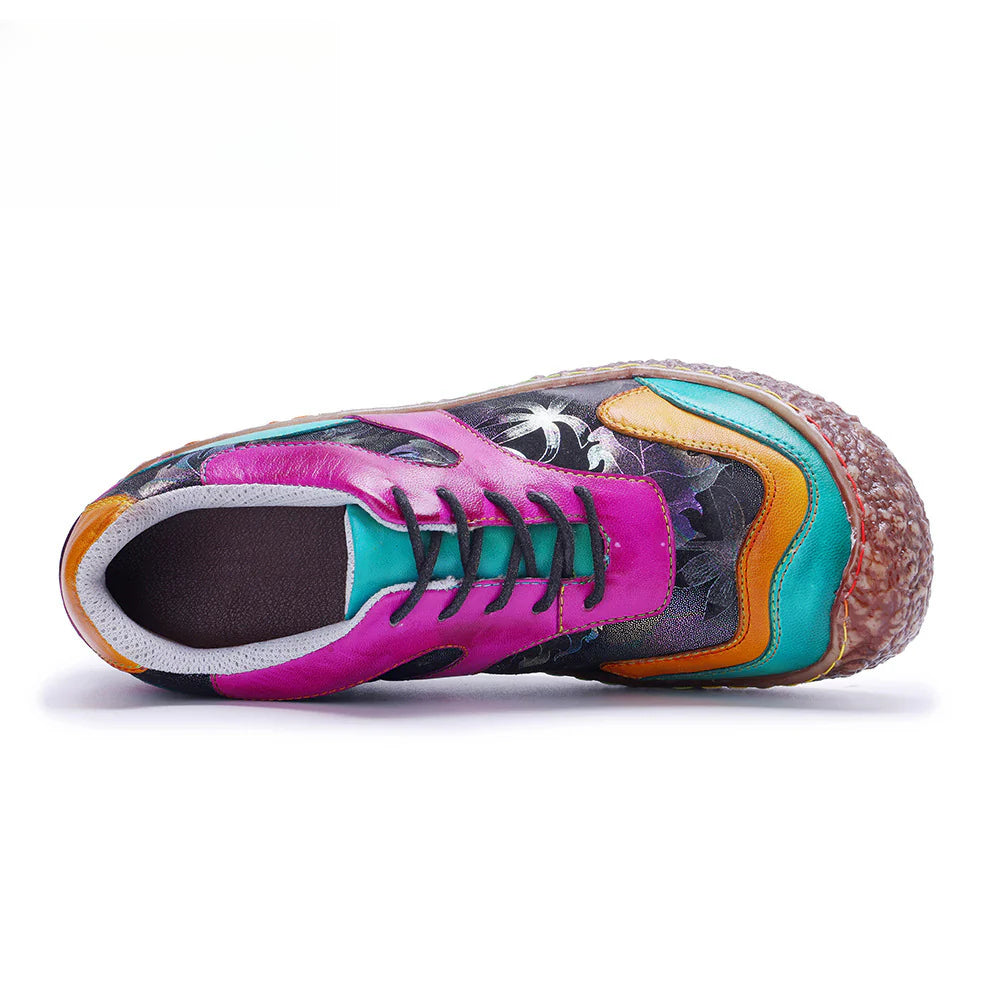 Socofy Vicconfy Genuine Leather Retro Lace Up Comfortable Casual Women's Shoes