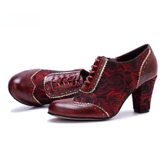Socofy Genuine Leather Women's Leather Rivets Vintage French Court Style Elegant High Heels