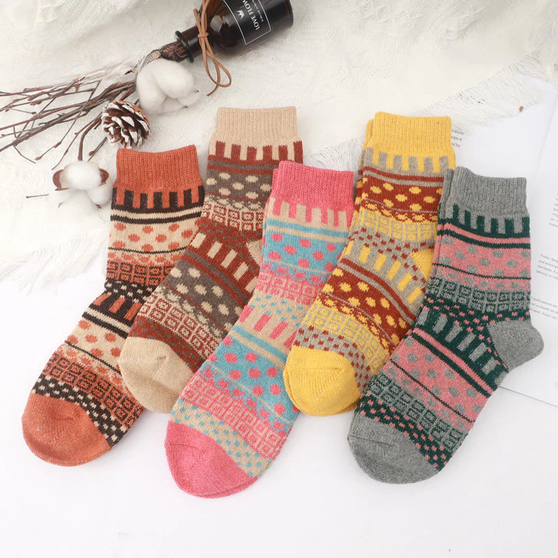Socofy Vintage Thickened Warm Ethnic Wool Socks