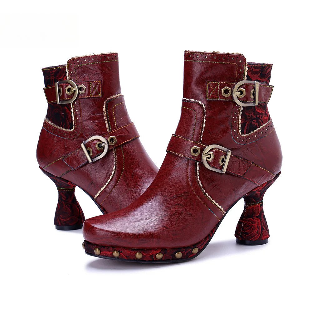 Socofy Vicconfy Retro Handmade Pure Color Fashionable Ankle Boots