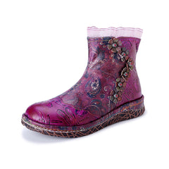 Socofy Winter Vintage Lace Floral Boots