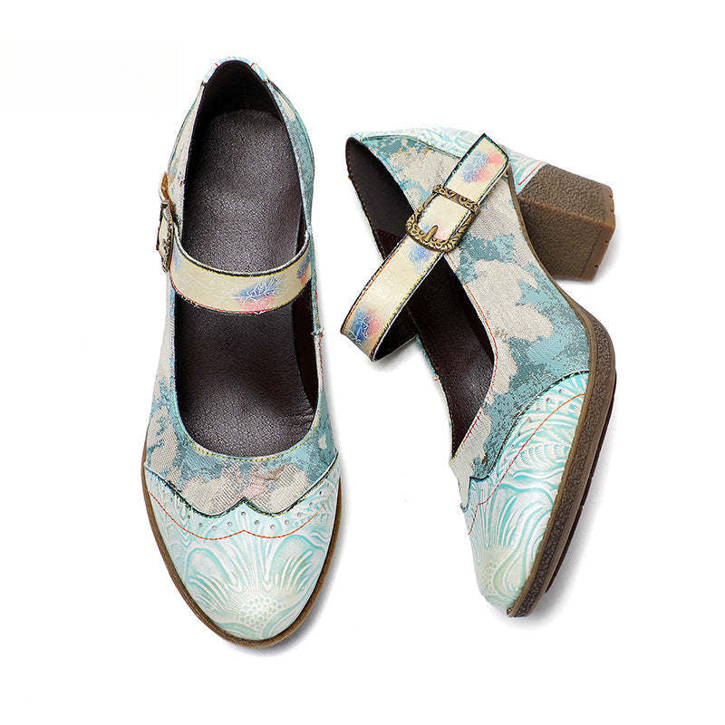 Socofy Vicconfy Retro genuine Leather Women's Mary Jane Heel