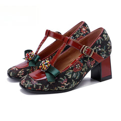 Socofy Vicconfy Vintage Mary Jane three-dimensional bow high heels Shoes