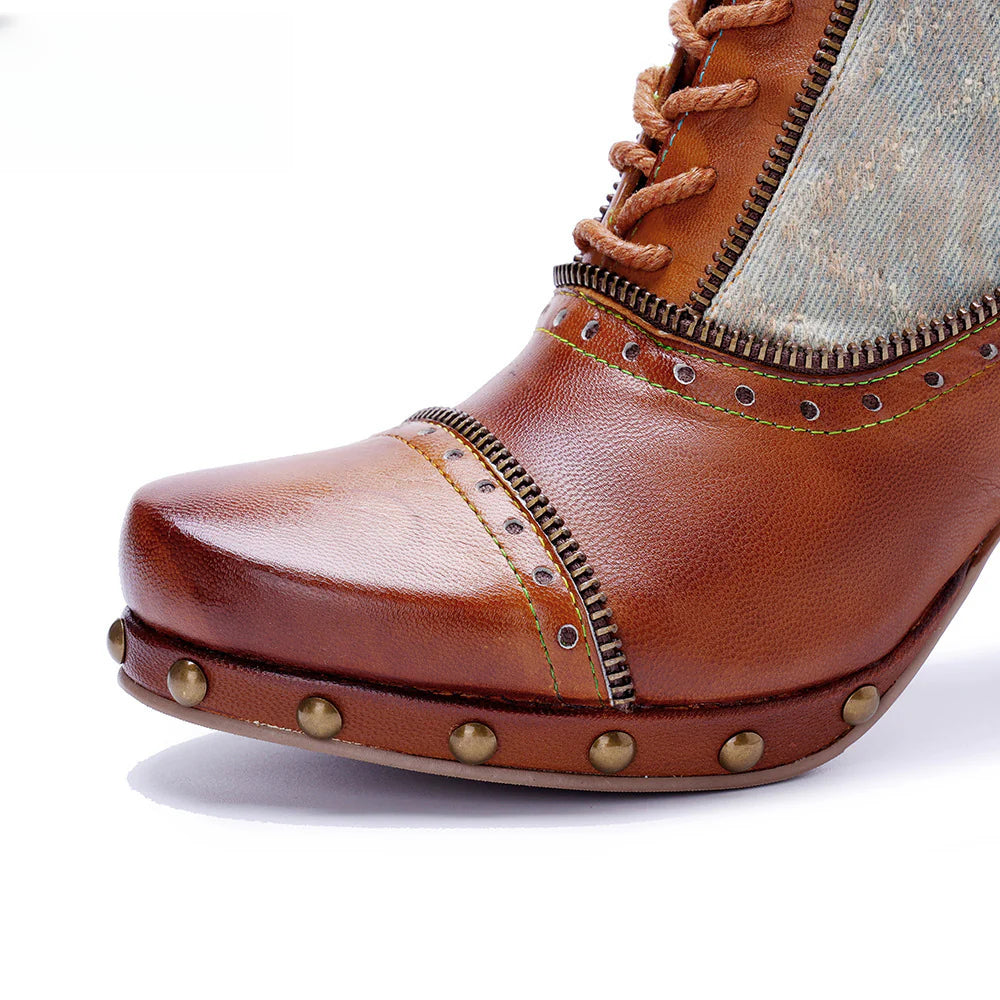 Socofy Vicconfy Retro Handmade Pachwork Fashionable Ankle Boots