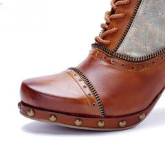Socofy Vicconfy Retro Handmade Pachwork Fashionable Ankle Boots